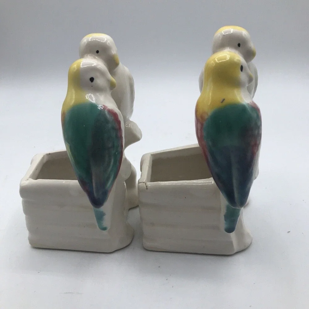 Pottery‎ Blue Green Love Birds Planter Pot 5 1/2